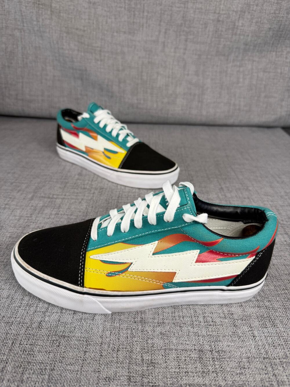 Revenge x Storm Teal Flame Bolt Low Top Sneakers Shoes Mens Size 7